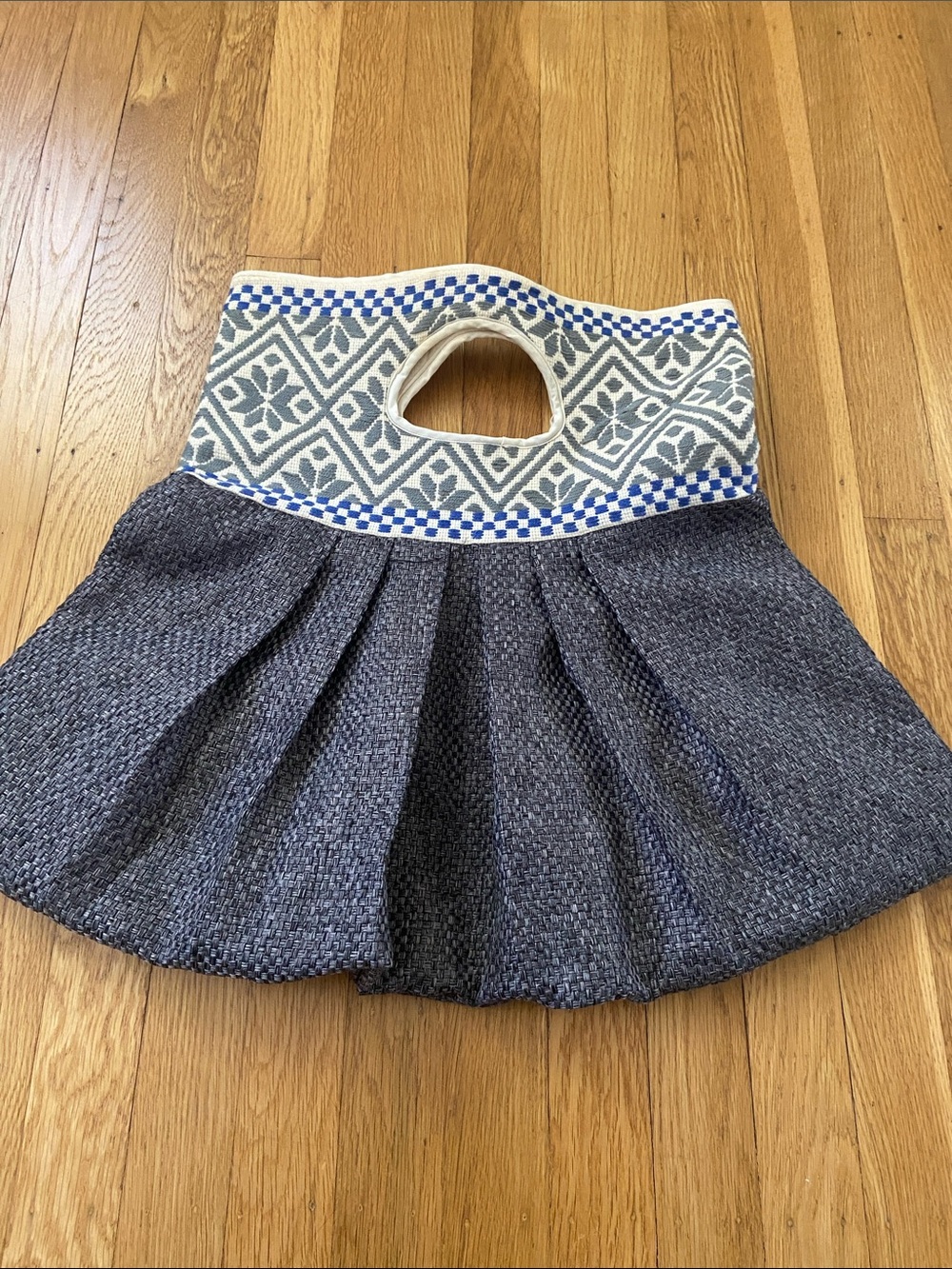 Blue Gray handbag with Patterned Top